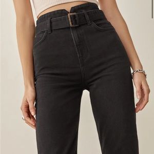 Reformation Cynthia Belted High Rise Straight Jeans